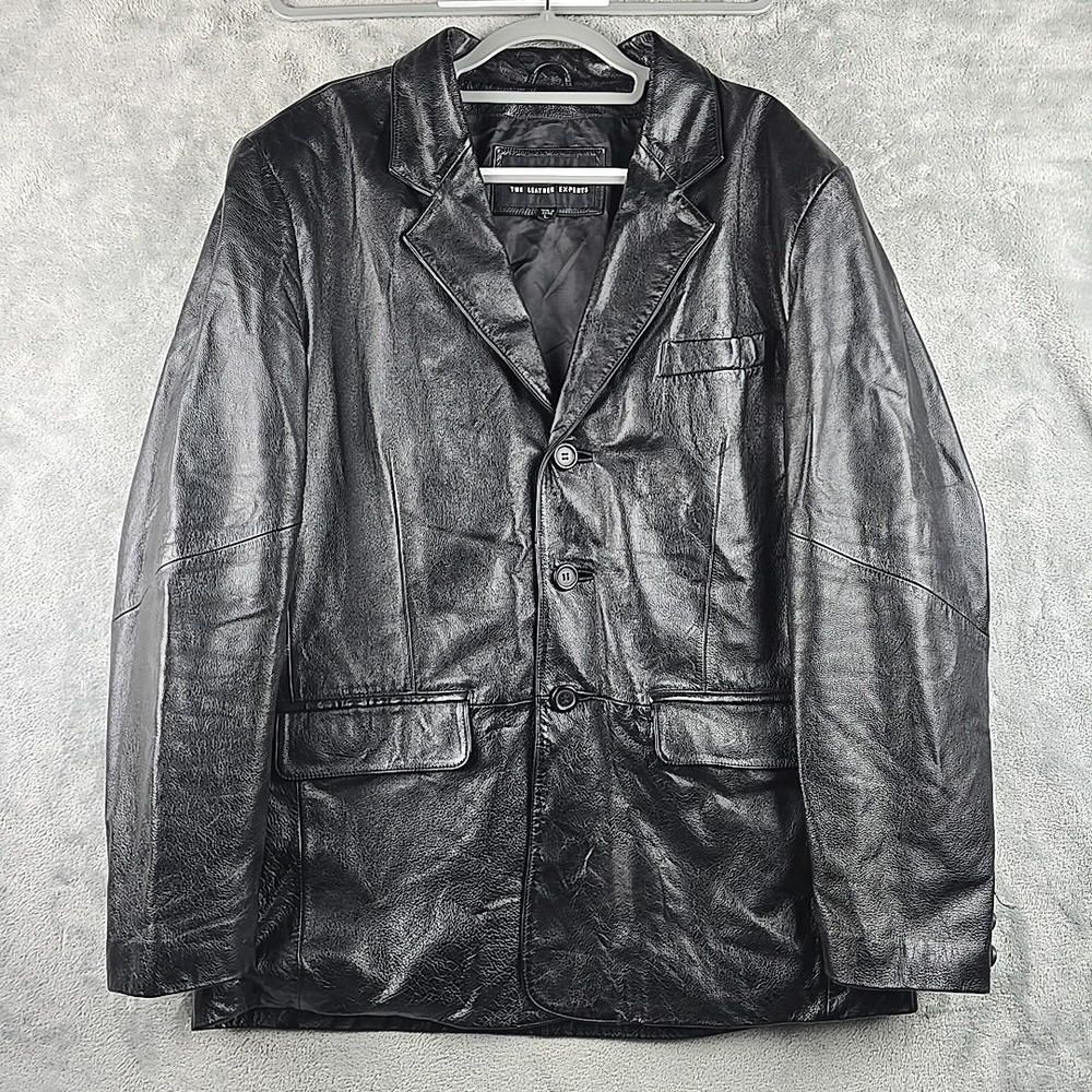 Wilsons Leather‎ Jacket Mens Size Large Black Button Front Coat Dress Modern